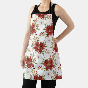 Elegant Winter Poinsettia Floral Pattern Apron