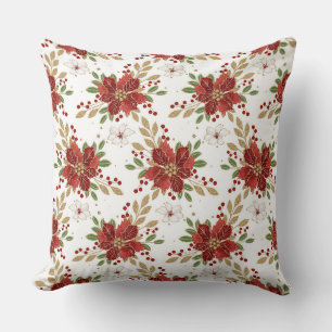 Elegant Winter Poinsettia Floral Pattern Throw Pillow
