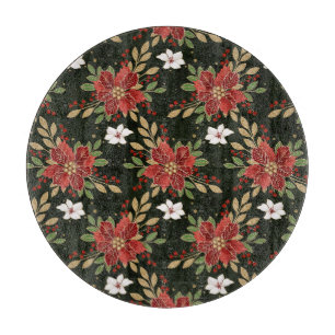 Elegant Winter Poinsettia on Dark Background Cutting Board