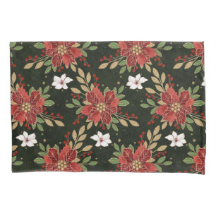 Elegant Winter Poinsettia on Dark Background Pillowcase