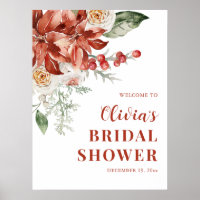 Elegant Winter Red Greenery Bridal Shower Welcome