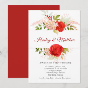 Elegant Winter Red Roses and Greenery Frame   Invitation