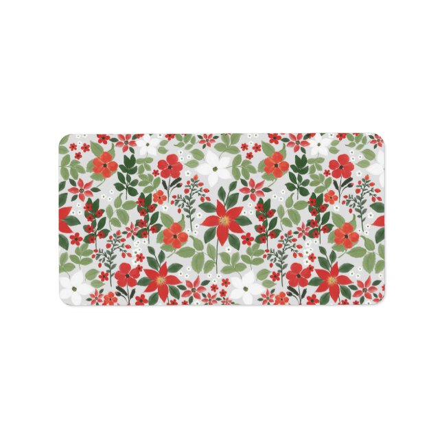 Elegant Winter Red White Floral Painting Label (Front)