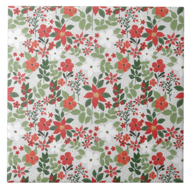 Elegant Winter Red White Floral Painting Tile (Front)