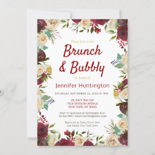 Elegant Winter Roses Brunch & Bubbly Bridal Shower Invitation