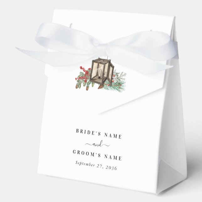 Elegant Winter Rustic Pine Trees Lantern Wedding Favor Box (Front)