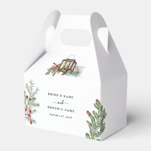 Elegant Winter Rustic Pine Trees Lantern Wedding Favor Box