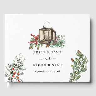 Elegant Winter Rustic Pine Trees Lantern Wedding Guest Book