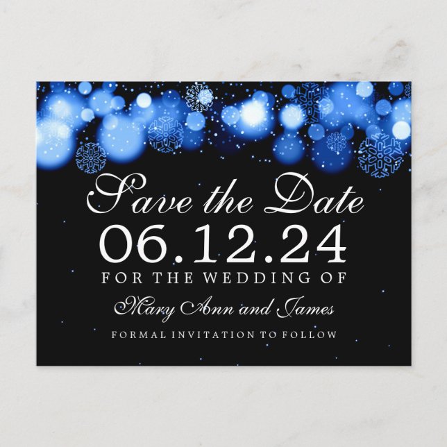Elegant Winter Save The Date Blue Lights Announcement Postcard (Front)