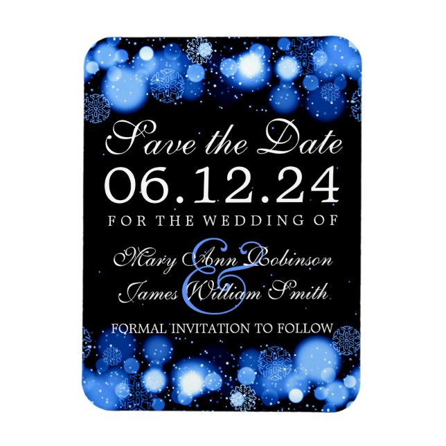 Elegant Winter Save The Date Blue Lights Magnet (Vertical)