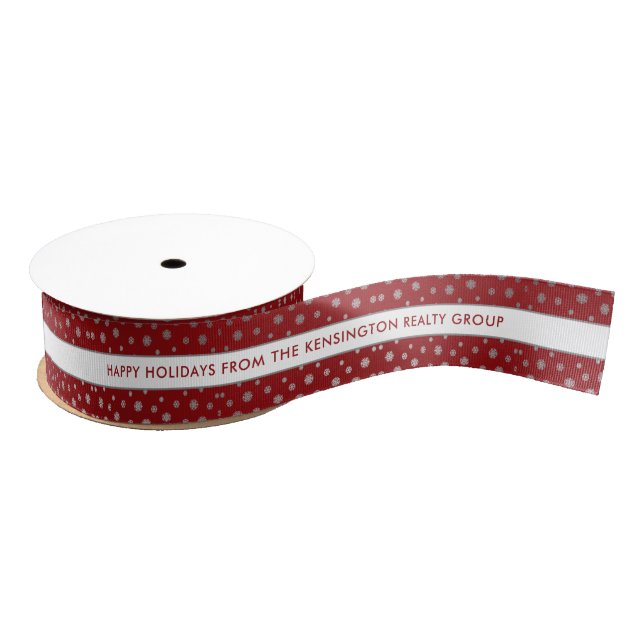 Elegant Winter Silver Red Snowflake Pattern Stripe Grosgrain Ribbon (Spool)