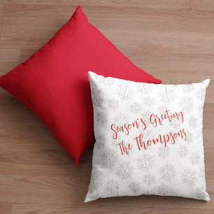 Elegant Winter Silver Snowflake White Pattern  Throw Pillow