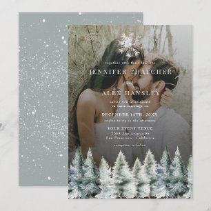 Elegant Winter Snow   Christmas Wedding Invitation