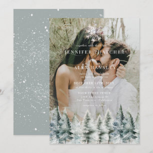 Elegant Winter Snow   Christmas Wedding Invitation