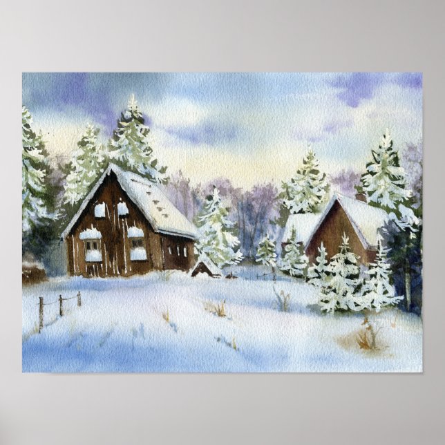 Elegant Winter Snow Effect House Forest Landscape  Poster (Front)