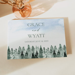 Elegant Winter Snow Green Pine Trees Wedding Guest Book