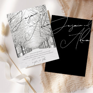 Elegant Winter Snow Scenery Script Wedding Invitation