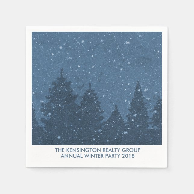 Elegant Winter Snow Trees Corporate Holiday Napkin (Front)