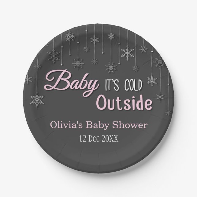 Elegant Winter Snowflake Baby Shower Supplies Paper Plate (Front)