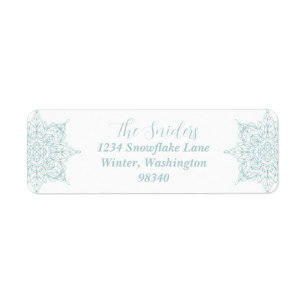 Elegant Winter Snowflake Design in aqua Label