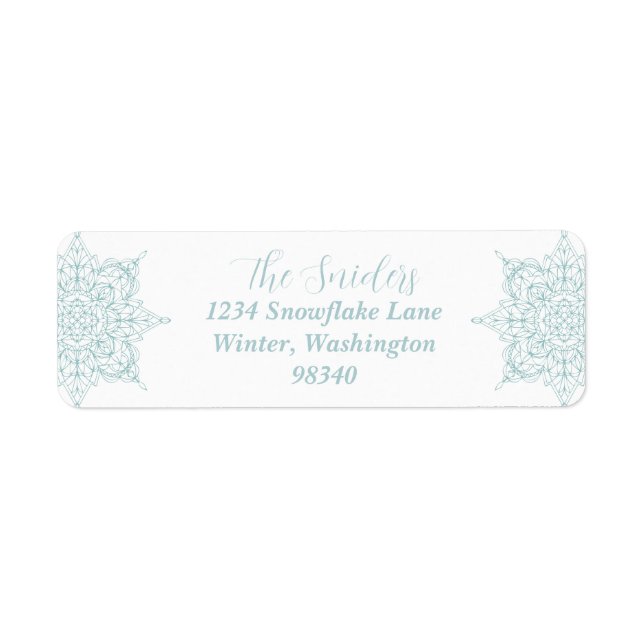 Elegant Winter Snowflake Design in aqua Label (Front)