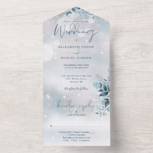 Elegant Winter Snowflake Floral Wedding All In One All In One Invitation