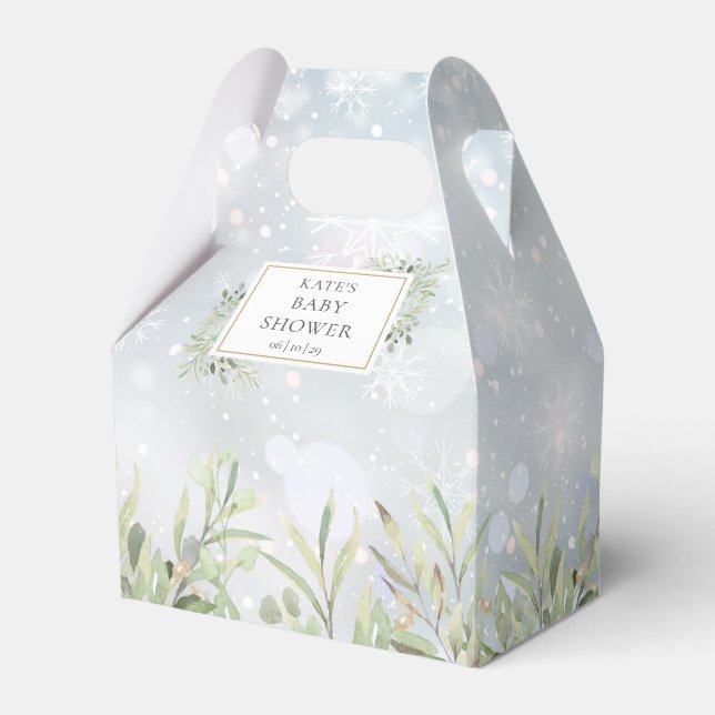 Elegant Winter Snowflakes Greenery Baby Shower Favor Box (Front Side)