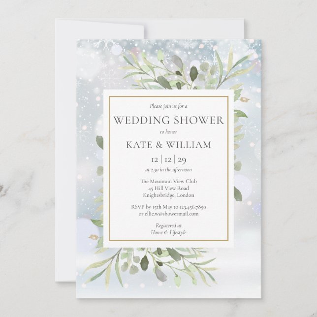 Elegant Winter Snowflakes Greenery Wedding Shower Invitation (Front)