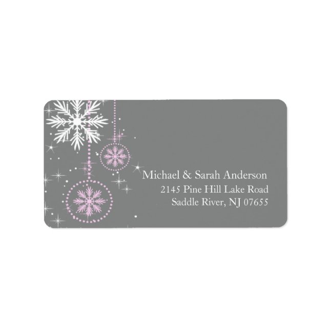 Elegant Winter Snowflakes Pink Grey Address Label (Front)