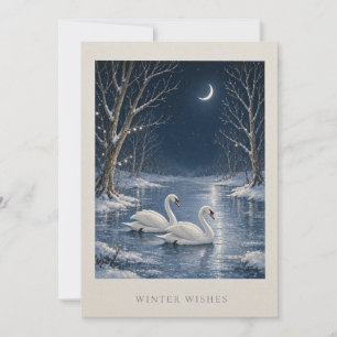 Elegant Winter Swan Christmas,Romantic Lake Scene Card