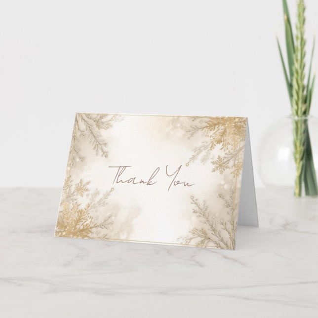 Elegant Winter Thank You Card | Ivory & Champagne (Front)