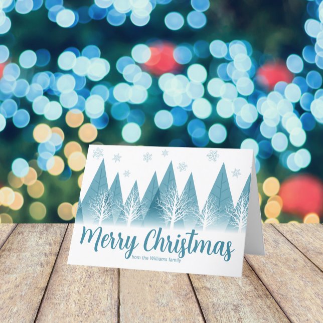 Elegant Winter Trees Custom Blue Merry Christmas Holiday Card (Creator Uploaded)