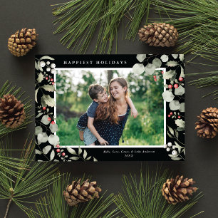 Elegant Winter Watercolor Greenery Botanical Photo Holiday Card