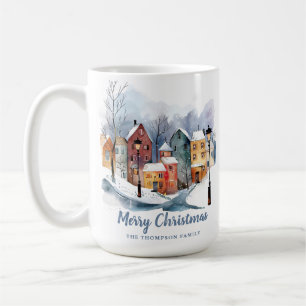Elegant Winter Watercolor Houses Blue Christmas  Coffee Mug