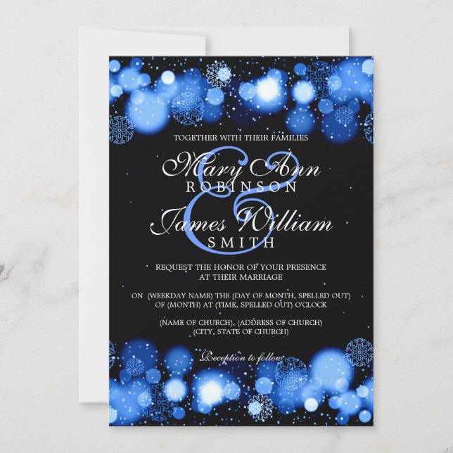 Elegant Winter Wedding Blue Lights Invitation (Front)
