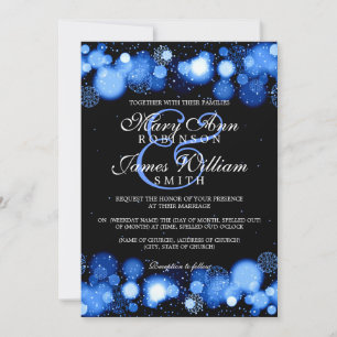Elegant Winter Wedding Blue Lights Invitation