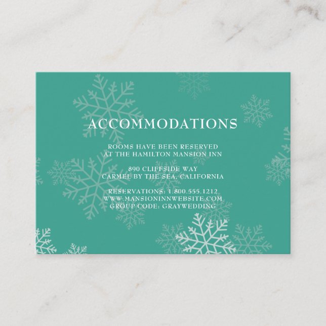Elegant Winter Wedding Hotel Accommodation Cards (Front)