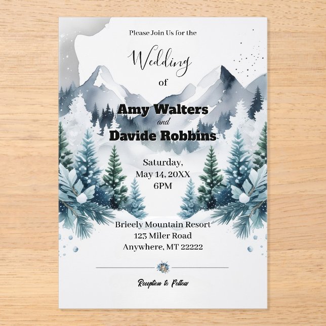 Elegant Winter Wedding Invitation Acrylic (Front)