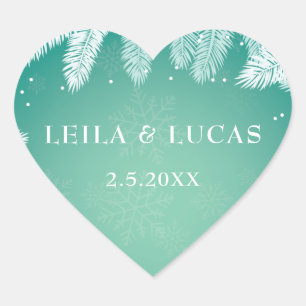 Elegant Winter Wedding Personalized Heart Sticker