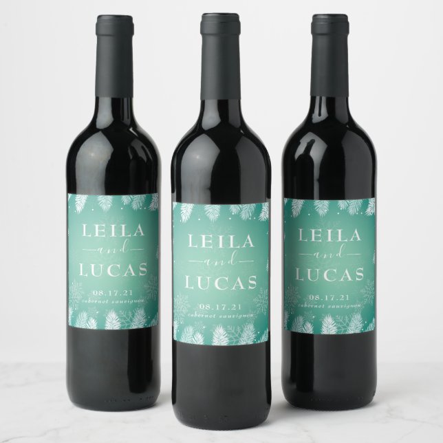Elegant Winter Wedding Personalized Wine Label (Bottles)