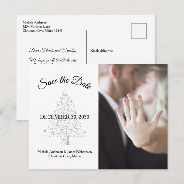 Elegant Winter Wedding Photo Save The Date Announcement Postcard (Front/Back)