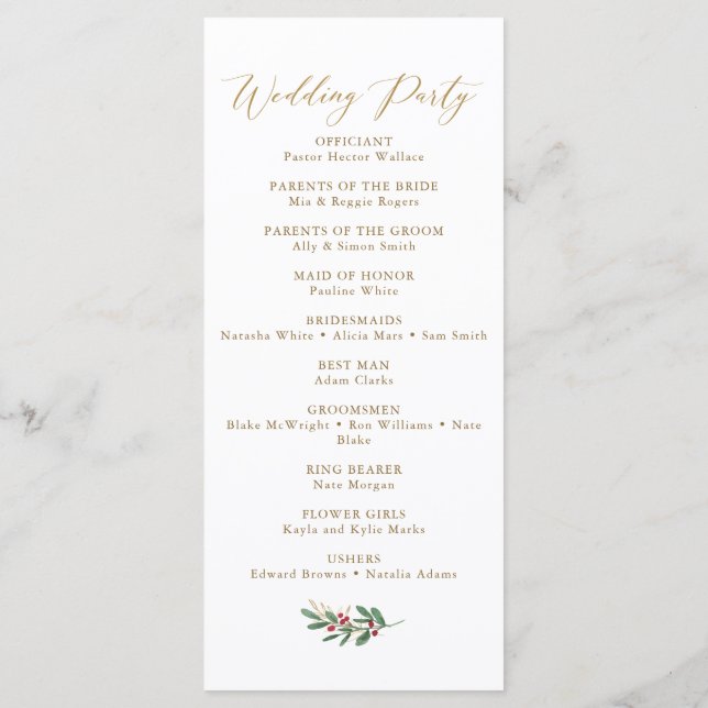 Elegant Winter Wedding Program (Back)