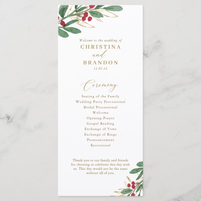 Elegant Winter Wedding Program (Front)