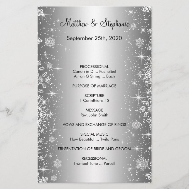 elegant winter Wedding Program Flyer 5.5" x 8.5" (Front)