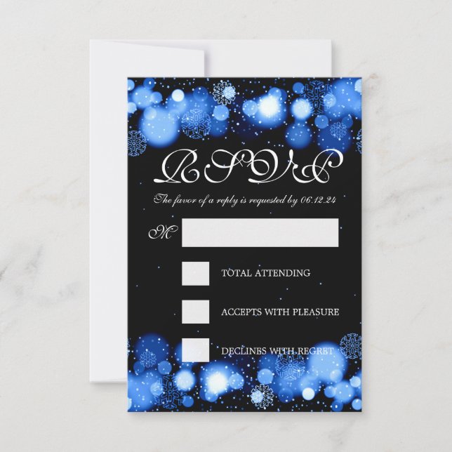 Elegant Winter Wedding RSVP Blue Lights (Front)