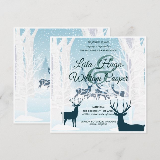 Elegant Winter Wedding turquoise light blue Invitation (Front/Back)