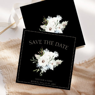 Elegant Winter White Floral Black Wedding Save The Date