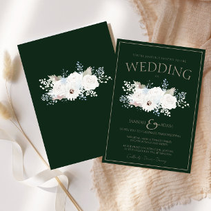 Elegant Winter White Floral Green Wedding Invitation