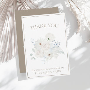 Elegant Winter White Taupe Floral Wedding Thank You Card
