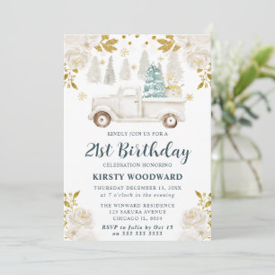 Elegant Winter White Truck 21st Birthday Invitation